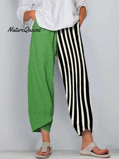 Women's Abstract Geometric Art Print Cotton And Linen Casual Pants