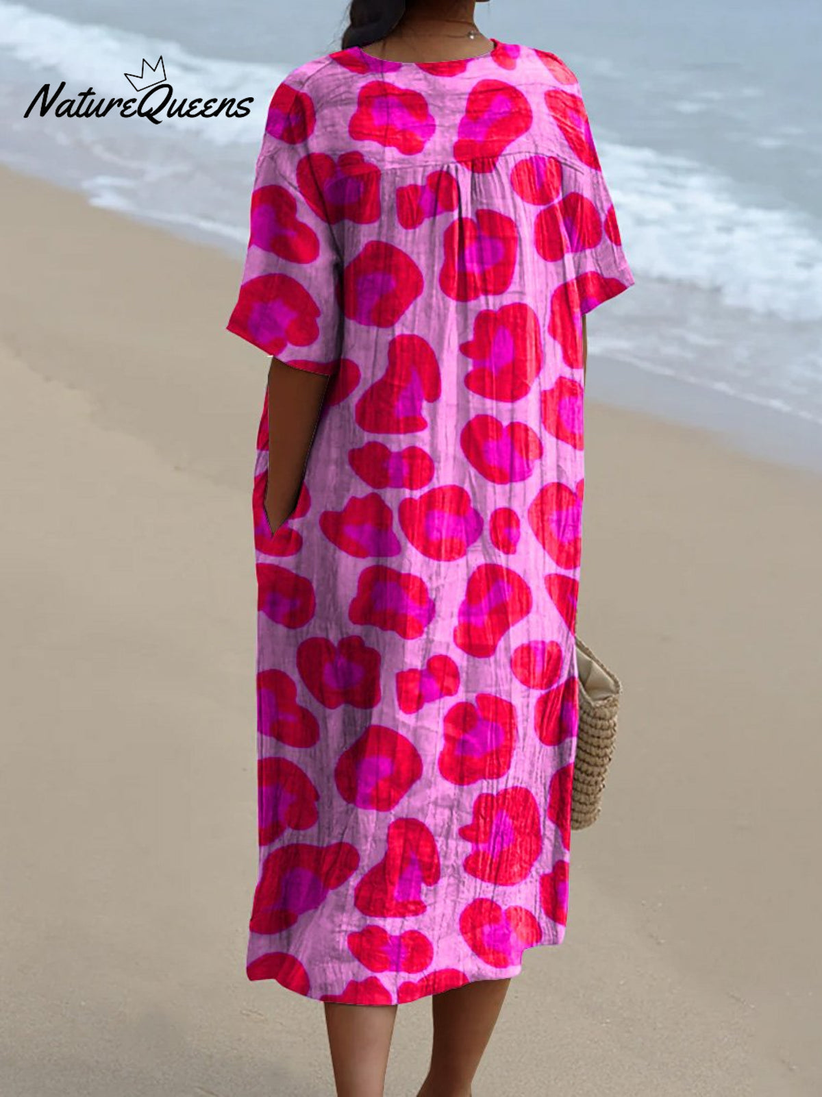 Pink Leopard Print Pattern Printed Women's Flowy Dress