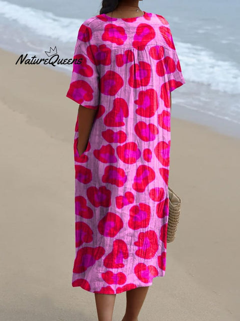 Pink Leopard Print Pattern Printed Women's Flowy Dress