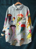 Women's Jellyfish Art Print Casual Cotton And Linen Shirt