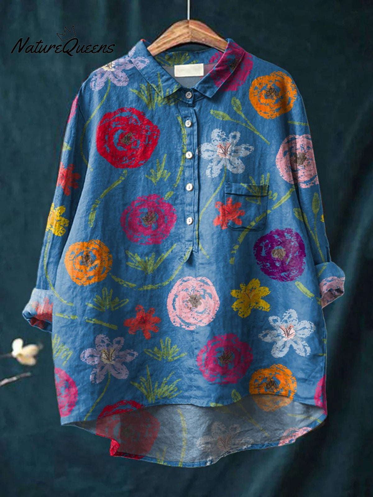 Women'sVintage Flower Print Casual Cotton And Linen Shirt