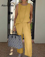 Casual Comfort Cotton Linen Sleeveless Two-piece Set