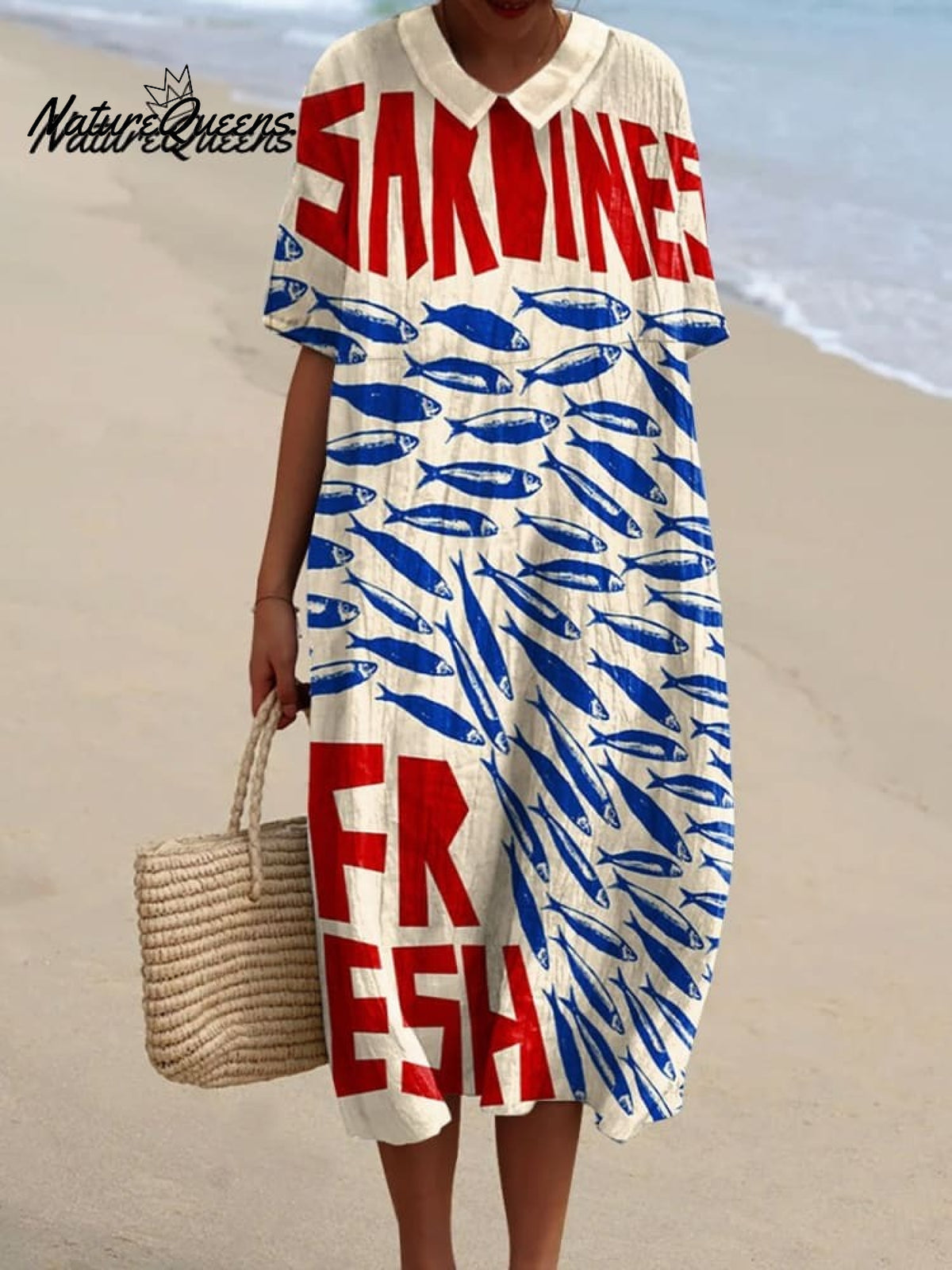 Women's Vintage Fish Art Print Flowy Dress