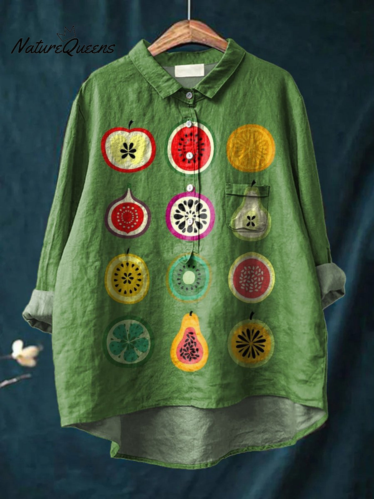 Slice Summer Fruit Graphic Printed Women's Casual Cotton And Linen Shirt