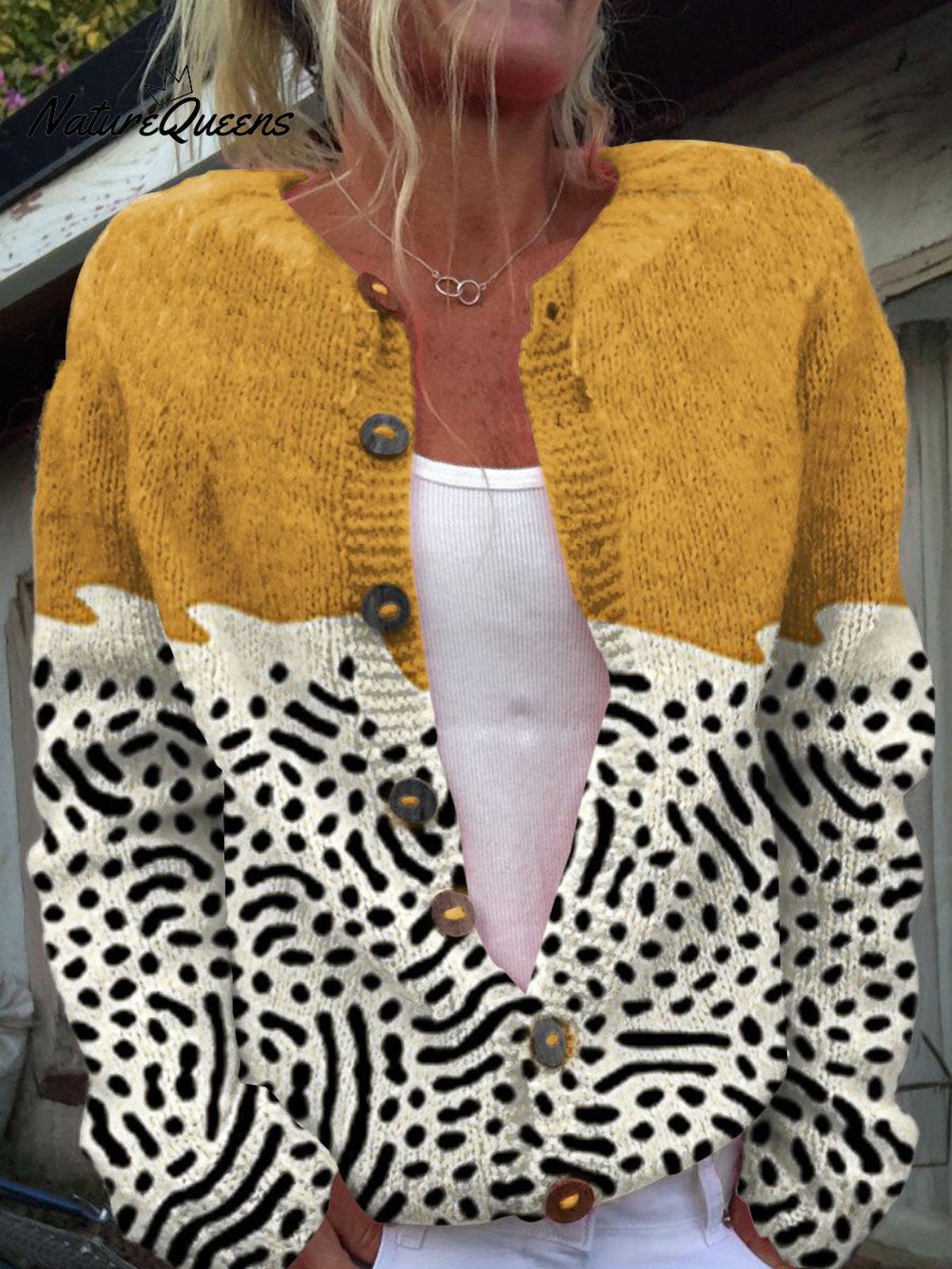 Retro Abstract Geometric Art Print Buttoned Casual CardiganSweater