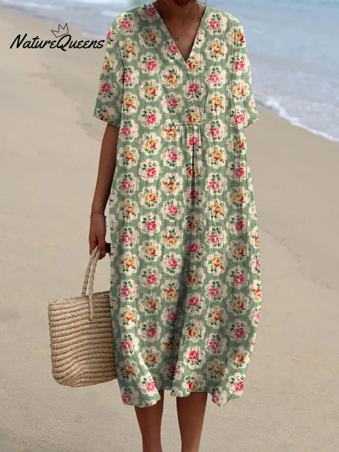 Women's Vintage Floral Art Print Casual Flowy Dress