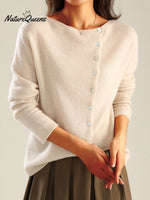 Women's Retro Style Round Neck Single-Row Button Cashmere Knit Thin Cardigan