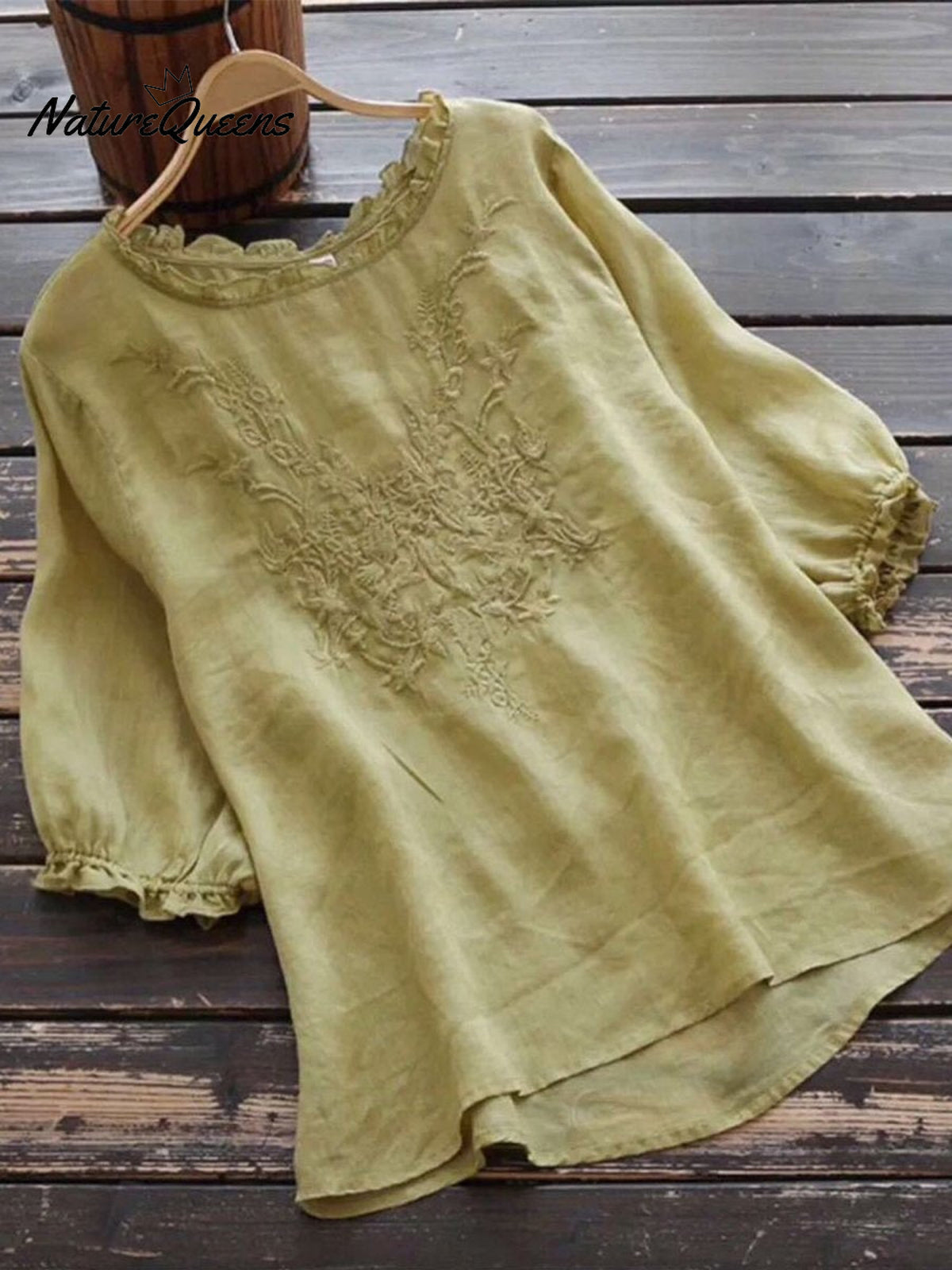 Women’s Embroidery Casual Top Green / M