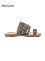 Women’s Set - Toe Bohemian Ethnic Slippers Green / 36