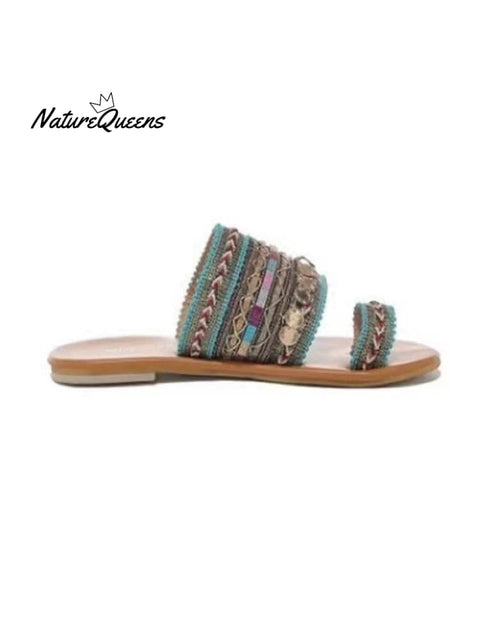 Women’s Set - Toe Bohemian Ethnic Slippers Green / 36