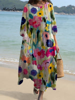 Women's Vintage Floral Art Print Pocket Cotton Dress