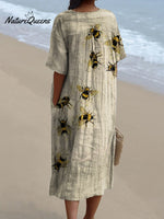 Women's Vintage Lovely Bees Art Print Flowy Dress