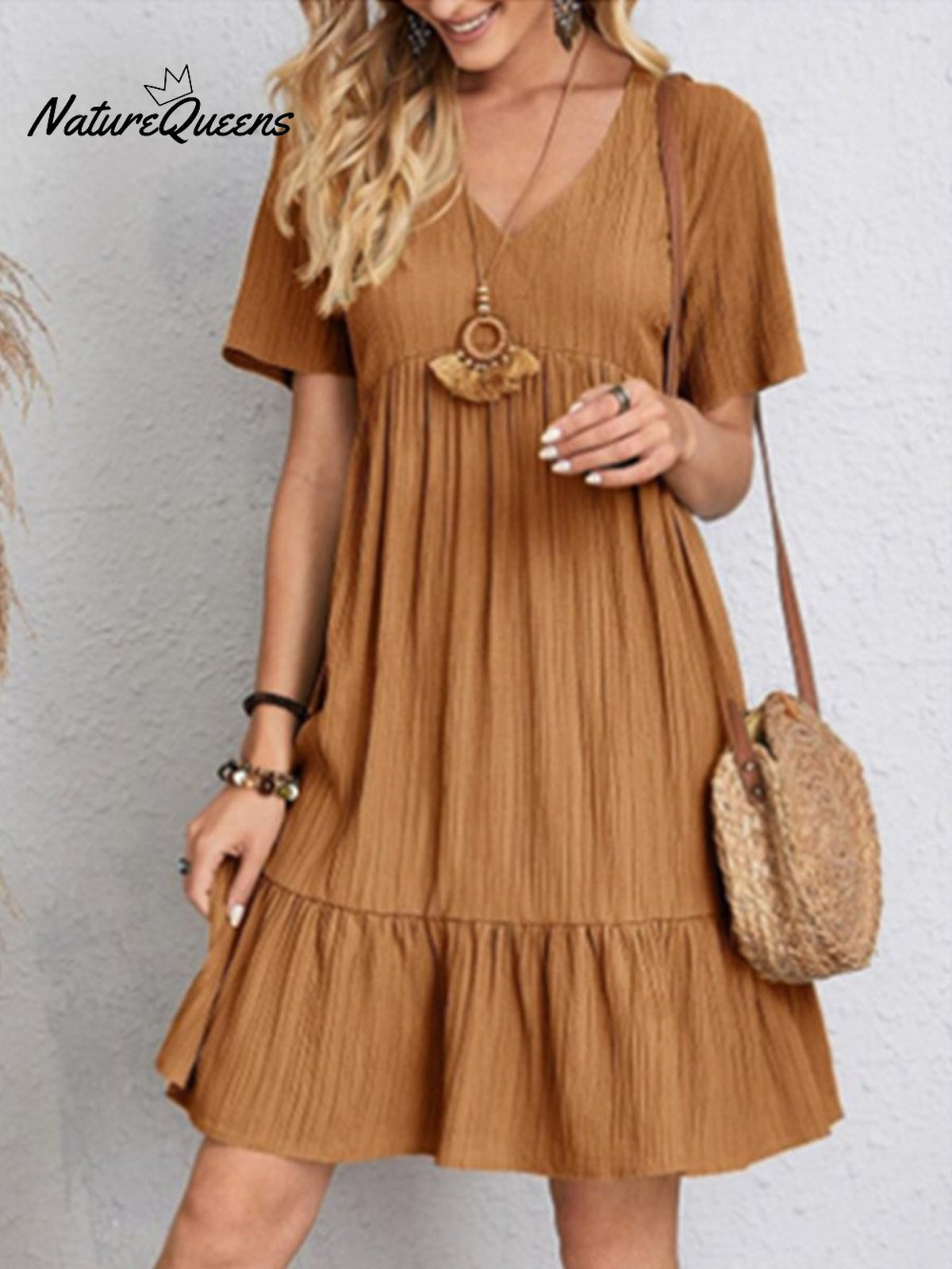 Flowing Dresses In Cotton And Linen Brown / S