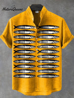 Vintage Fish Sardines Art Print Casual 100% Cotton Shirt