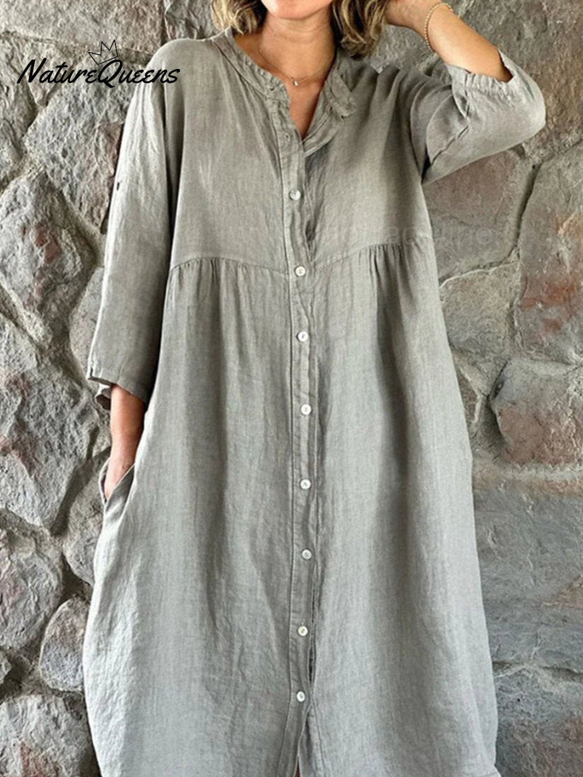 Women’s Cotton & Linen Casual Long Dress Grey / S