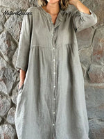 Women’s Cotton & Linen Casual Long Dress Grey / S