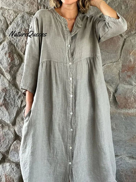 Women’s Cotton & Linen Casual Long Dress Grey / S