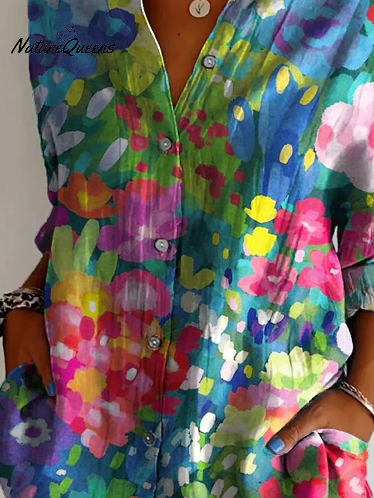 Women's Vintage Lovely Floral Art Print Casual Cotton Shirt