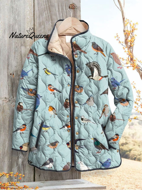Women's Lovely Birds Art Print Casual Quilted Cardigan