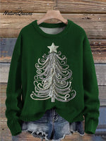 Christmas Tree Jewelry Art Pearls Print Knit Pullover Sweater