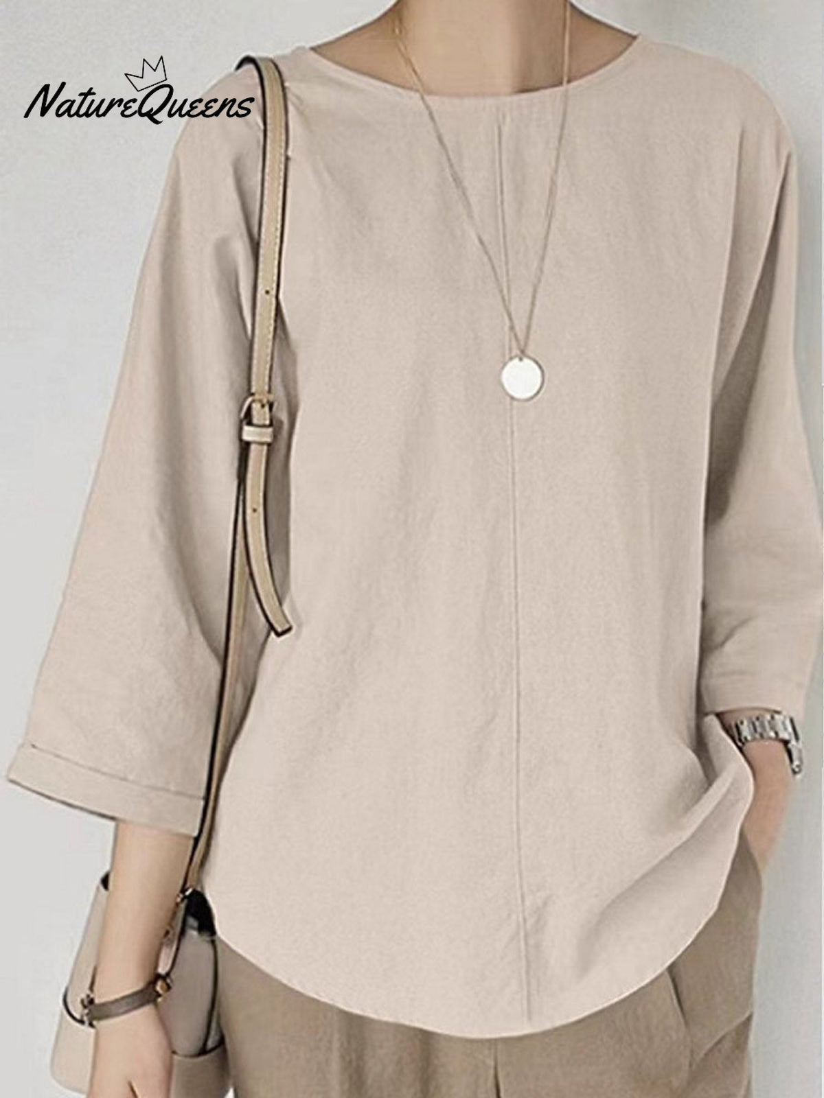 Women's Solid Color Loose Elegant Casual Cotton And Linen T-Shirt