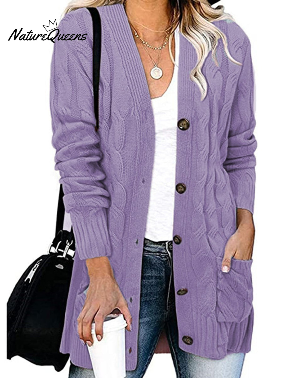 Loose Twist-button Jacket and Casual Knitted Cardigan