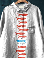 Be Unique Fish Graphic Printed Women's Casual Cotton And Linen Shirt