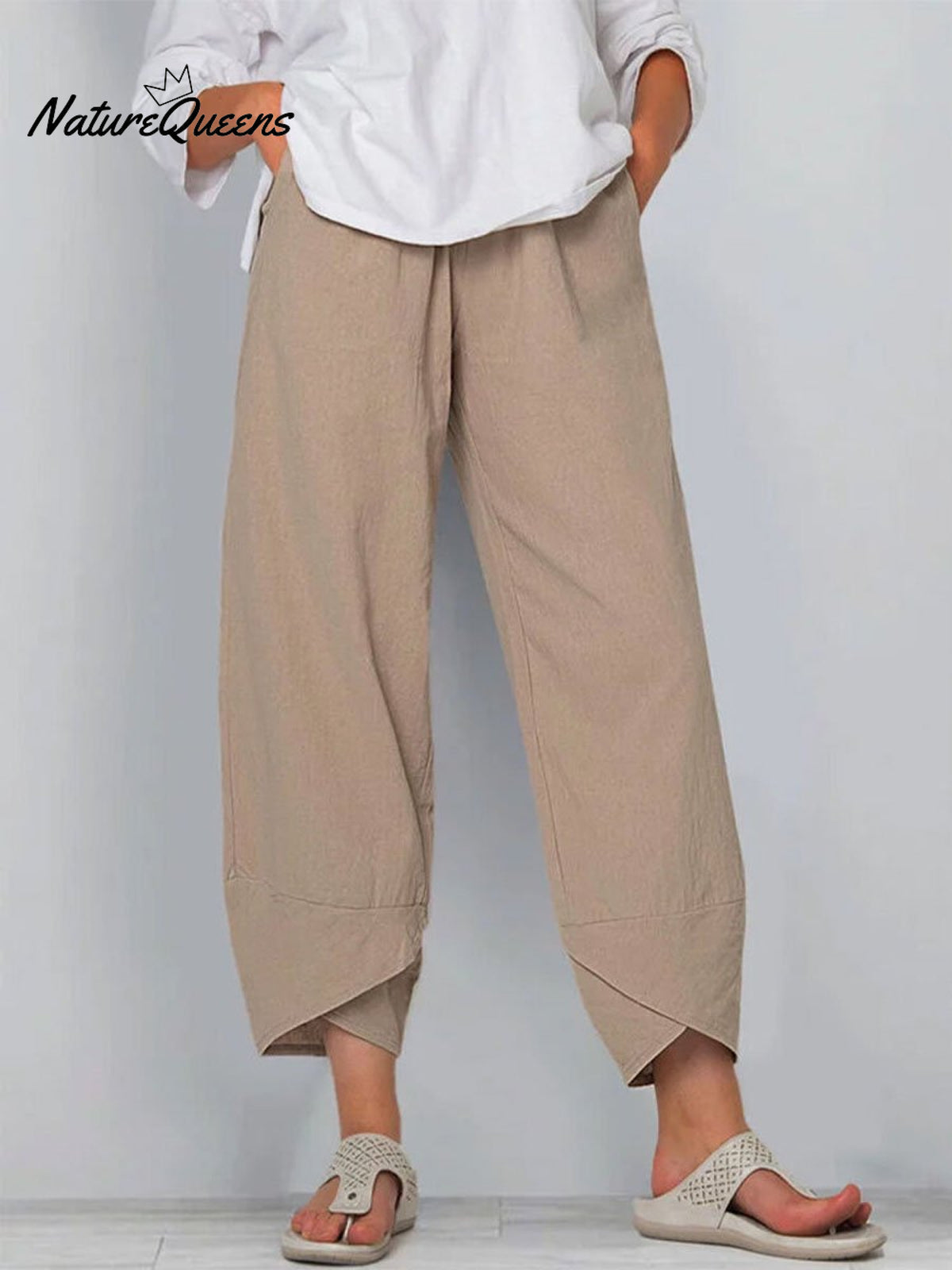 Women's Solid Color Loose Elegant Casual Simple Cotton And Linen Ninth Pants