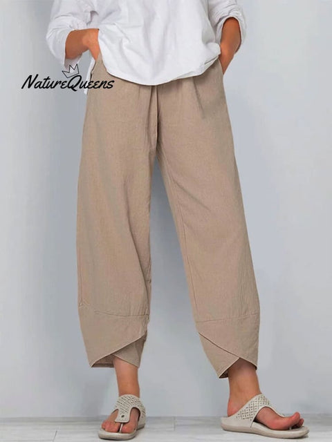 Women's Solid Color Loose Elegant Casual Simple Cotton And Linen Ninth Pants