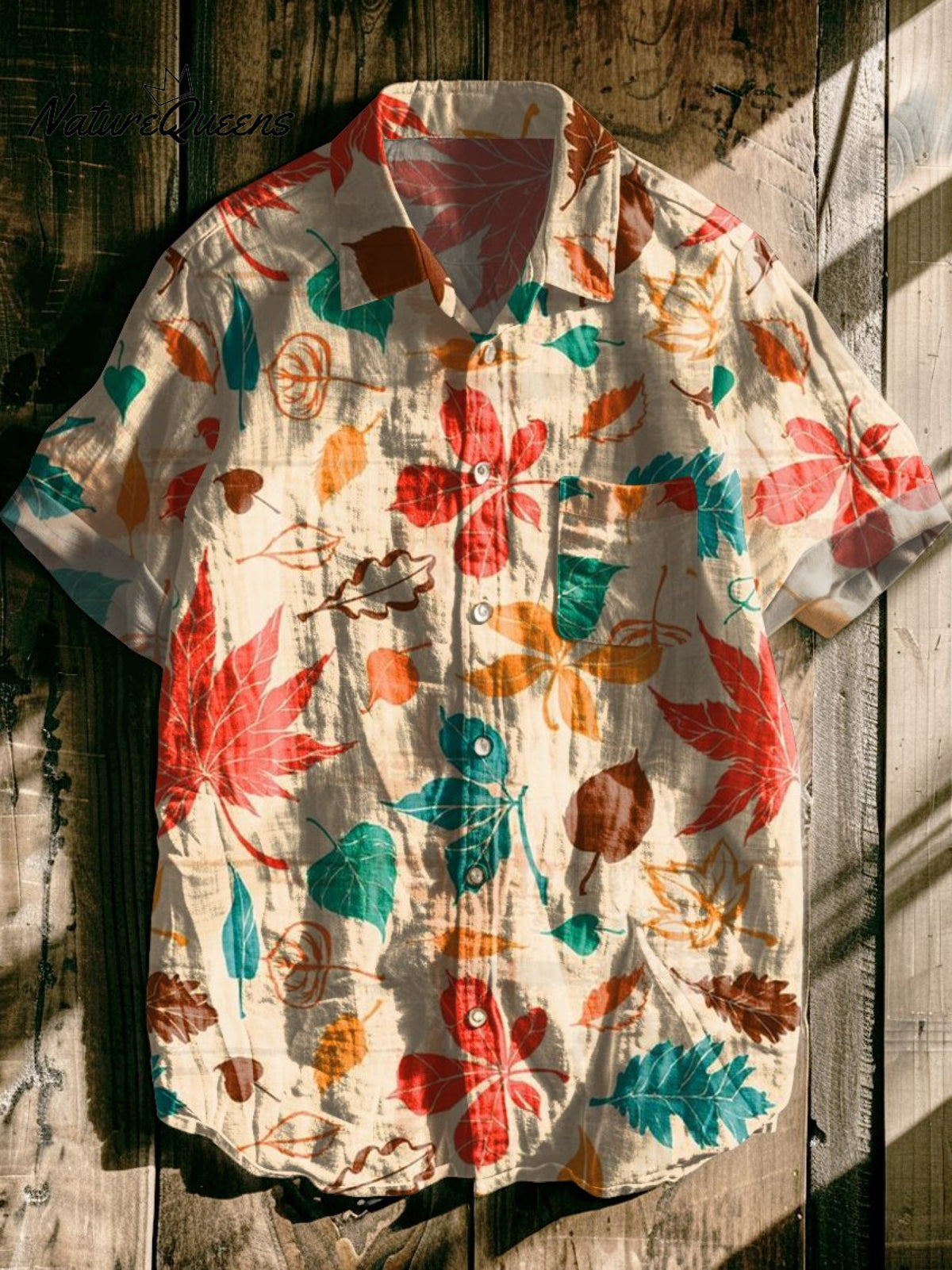 Maple Leaf Vintage Print Casual 100% Cotton Shirt