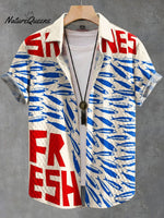 Vintage Fish Sardines Art Print Casual Jacquard Shirt