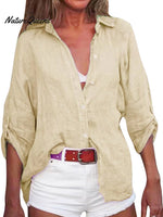 Women’s Solid Color Cotton And Linen Loose Fit Shirt Khaki / S