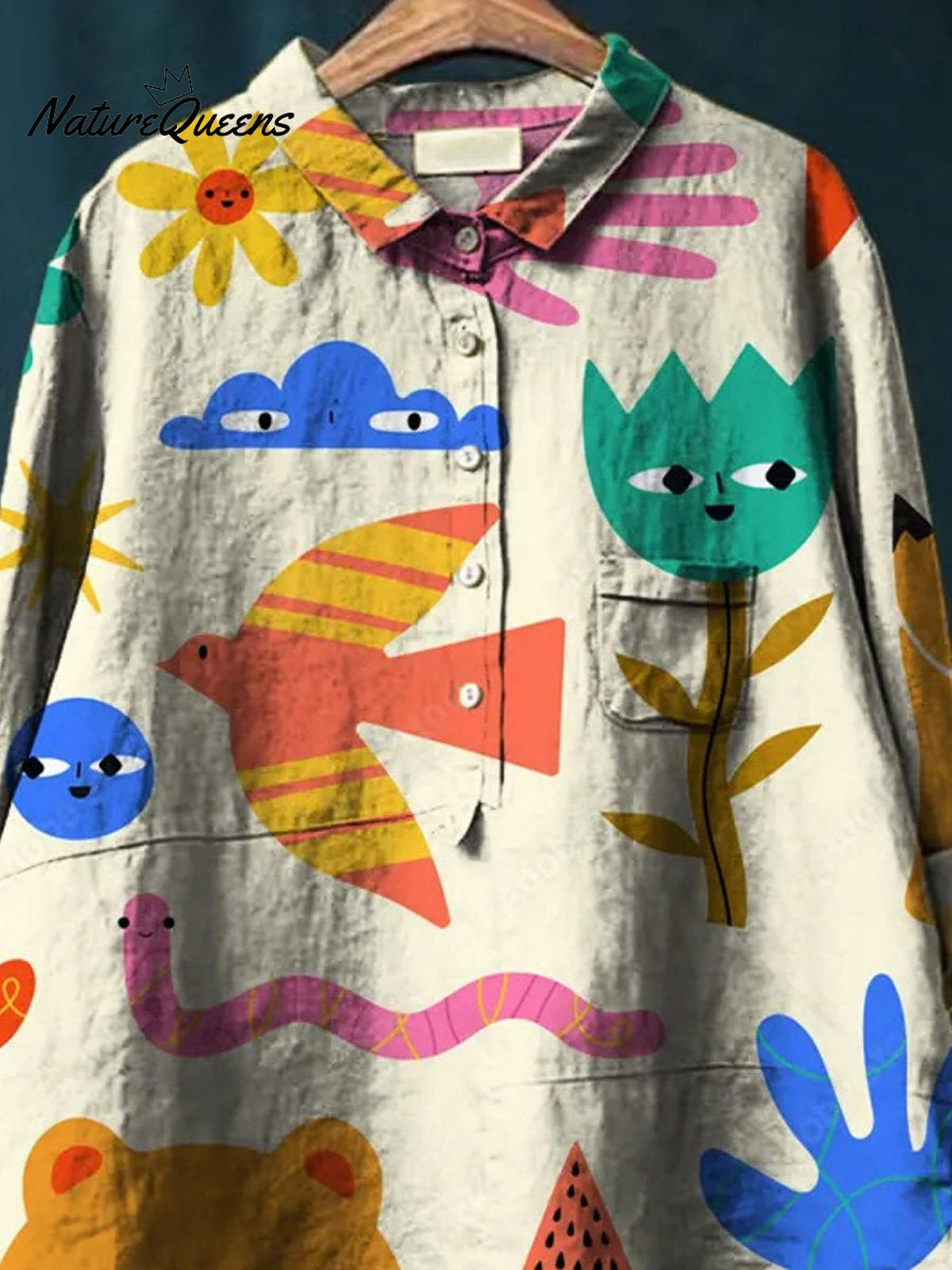 Lovely Cartoon Character Pattern Printed Women's Casual Cotton And Linen Shirt