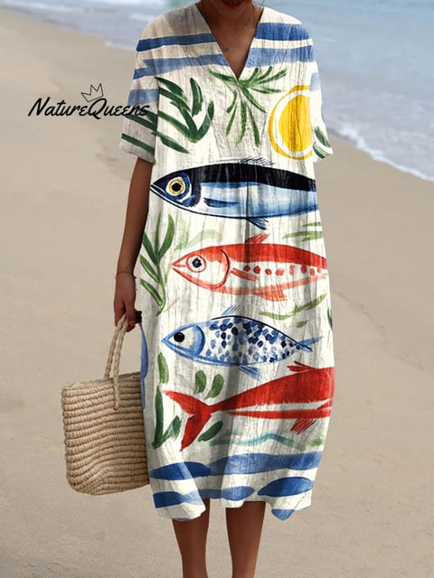 Women's Fish  Art Print Flowy Dress