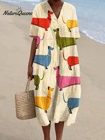 Women's Vintage Cute Dog Art Print Flowy Dress