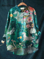 Women's Flower Print Casual Cotton And Linen Shirt