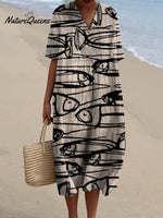 Women's Vintage Lovely Fish Art Print Flowy Dress