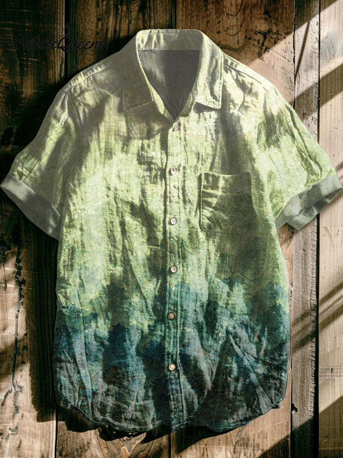 Gradient Background Vintage Print Casual 100% Cotton Shirt