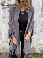 Women's Casual Knitted Plush Fringed Cape Coat