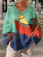 Retro Dog Art PrintCasual Pullover Sweater