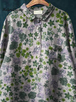 Sweet Retro Floral Garden Pattern Printed Women's Casual Cotton And Linen Shirt