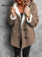 Long Sleeve Horn Button Women's Fleece Warm Jacket