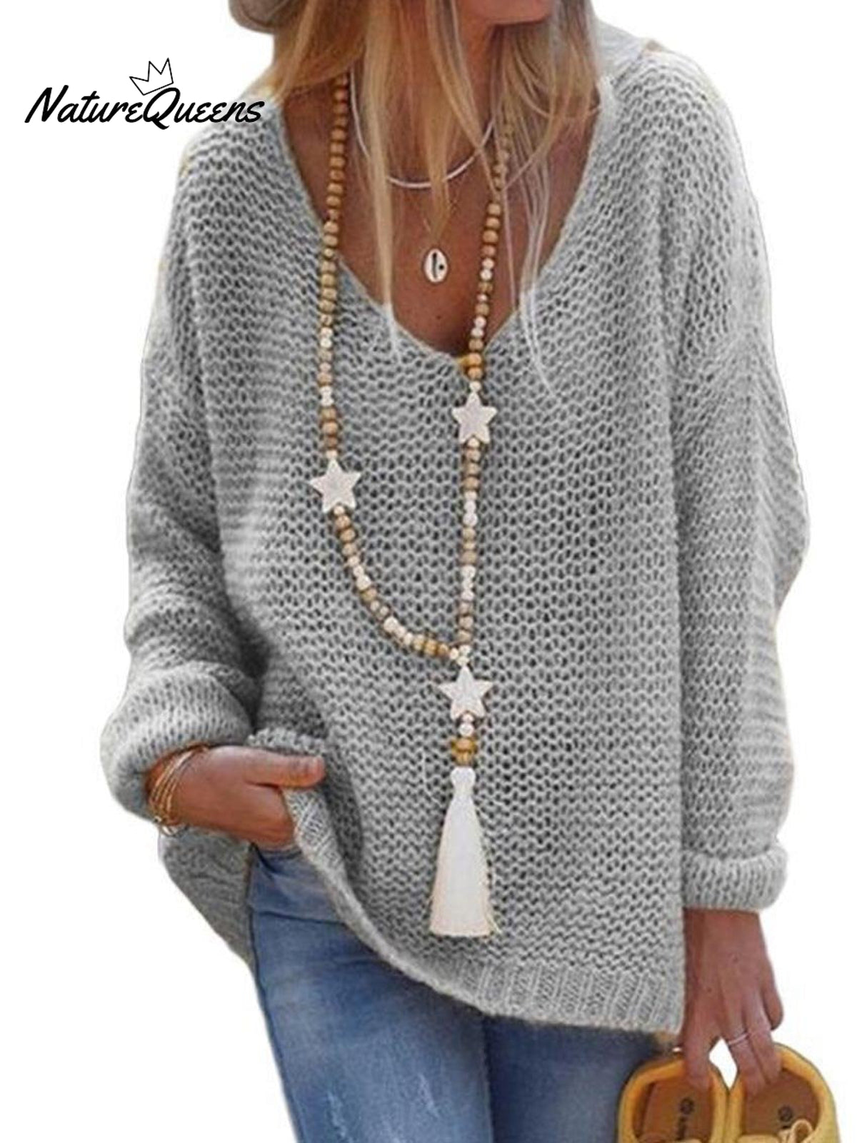 Sweater V-neck Long Sleeve Knitted Top