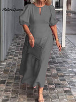 Women's Solid Color Loose Elegant Casual Puff Sleeves Dress