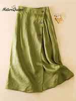 Women’s Summer Cotton And Linen Mid-Length Skirt Green / M