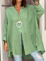 Women’s Casual Cotton And Linen Shirt Green / S