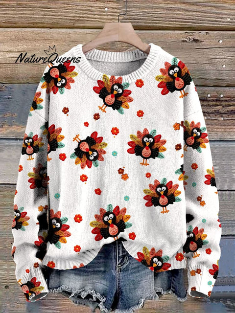 Thanksgiving Turkey 3D Print Knit Pullover Sweater