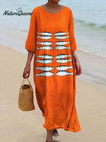 Women's Vintage Fish Art Print Pocket Cotton Dress