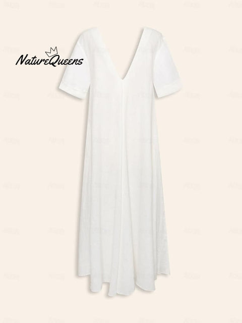 Cotton Linen A Line Solid Maxi Dress