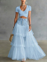 Stylish Casual Spliced mesh Denim Skirt